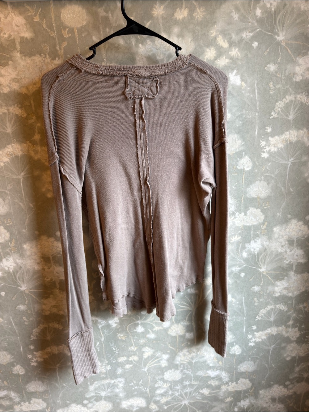 We The Free Relaxed V-Neck Long Sleeve Top in Taupe - Picture 2 of 3